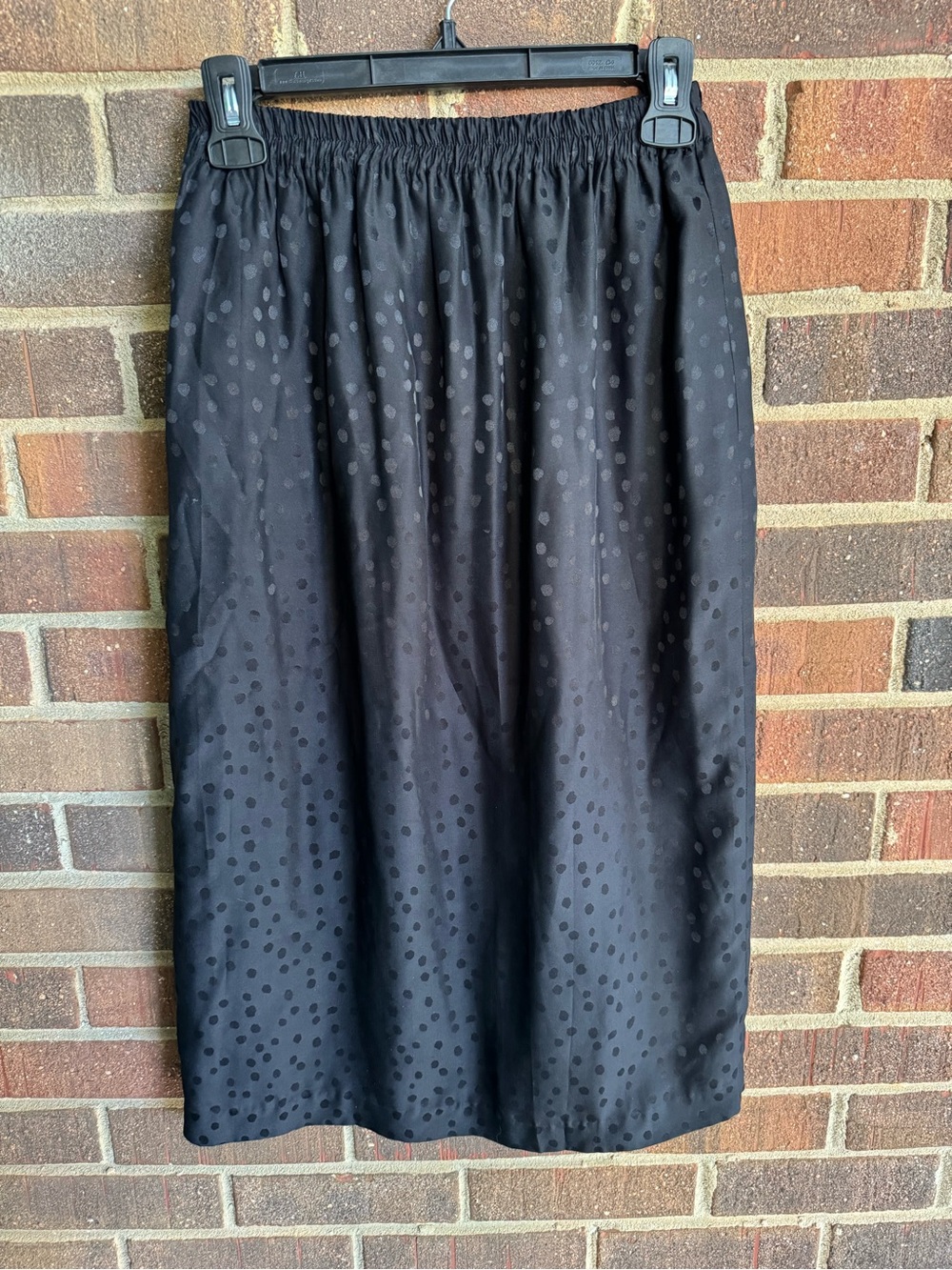 100% Silk Oleg Cassini Black Polka Dot Midi Skirt